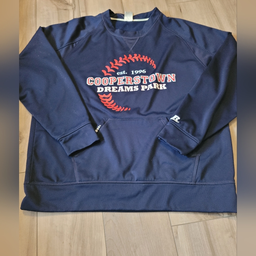 Russell Athletic Blue Crewneck Sweater with Baseball Graphics